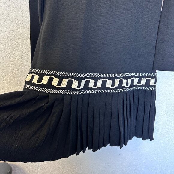 Otto Marzo 100% Wool Mini Pleated Drop Waist Long Sleeve Dress Size US 8 Black - Picture 6 of 14